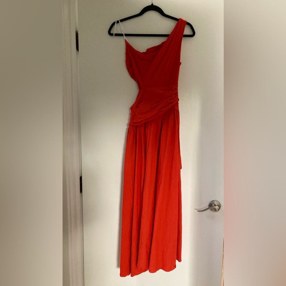 Lulus One-Shoulder Cotton/Linen Midi Dress